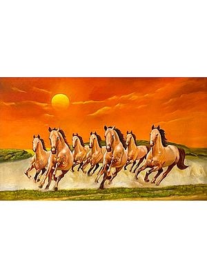 Seven Running Horses in Evening | Acrylic On Canvas
