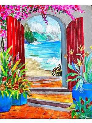 Door to The Beach | Without Frame | Painting by Shaily Verma
