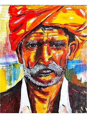 Turbaned Village Man | Without Frame | Painting by Shally Verma