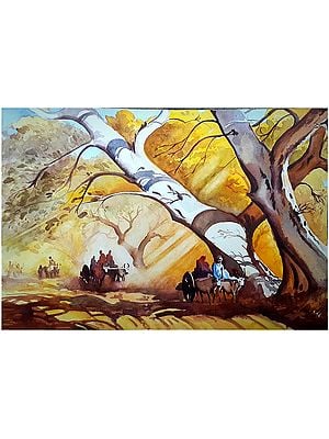 Bullock Carts in Forest | Watercolour on Paper