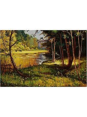 Beautiful Lake In Forrest Landscape | Oil On Canvas