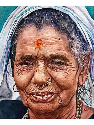 Old Indian Woman | Watercolour On Paper