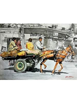 Horse Cart In Monochrome Background | Watercolour On Paper