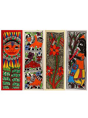 Colouful Madhubani Paintings (Set of 4) | Madhubani Painting