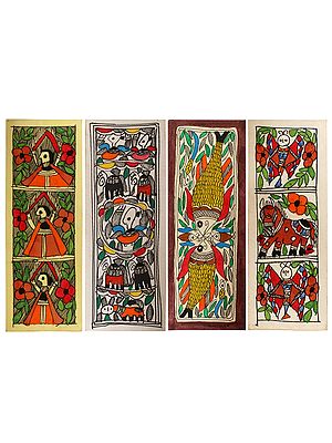 Multicolor Madhubani Art (Set of 4) | Madhubani Painting