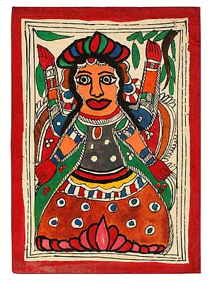 Goddess Lakshmi Madhubani Painting | Natural Colors on Handmade Paper
