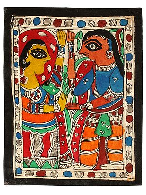 Radha and Krishna Dancing Madhubani Painting