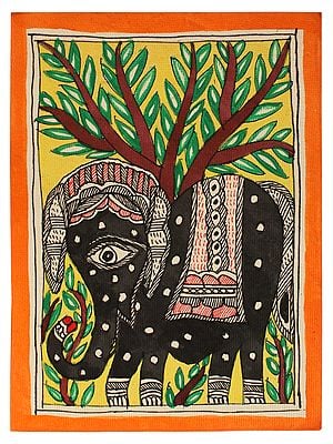 Regal Elephant Madhubani Painting | Natural Colour on Handmade Paper