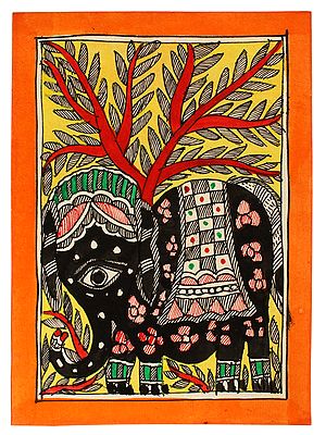 Traditional Design Elephant Madhubani Painting