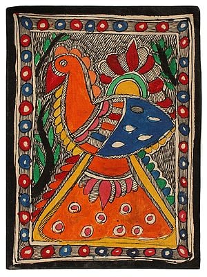 Multicolor Peacock Madhubani Painting on Handmade Paper