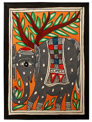 Walking Elephant in Traditional Colors | Madhubani Painting | Handmade Paper