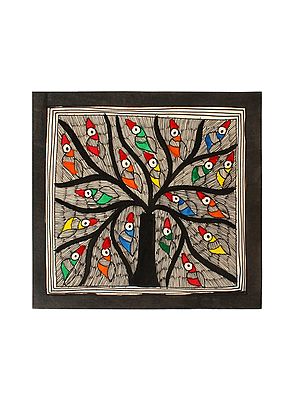 Colourful Birds On Tree | Madhubani Painting | Handmade Paper