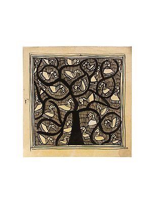 Tree with Birds Madhubani Painting | Natural Colours on Handmade Paper