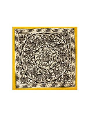 Woman With Kalasha Mandala Art | Madhubani Painting | Handmade Paper