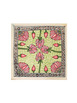 Beautiful Pink Lotus Flower | Madhubani Painting | Handmade Paper