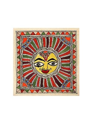 Sun In Multicolour Background | Madhubani Painting | Handmade Paper