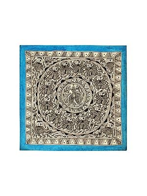 Mandala Artwork with Peacock in Center | Madhubani Painting on Handmade Paper