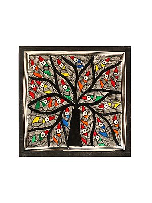 Designer Tree Branches Covered With Birds | Madhubani Painting | Handmade Paper