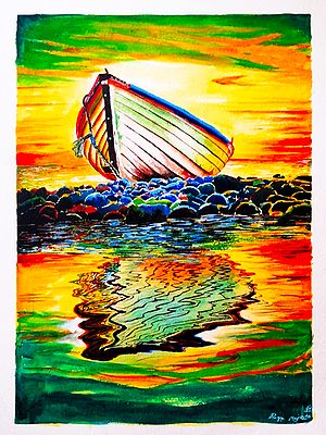 Boat on The Lake | Painting by Pragga Majumder
