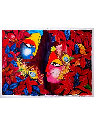 Radha Krishna - Jamini Roy Style | Painting by Pragga Majumder