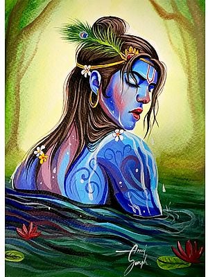 Lord Krishna In River | Acrylic On Paper