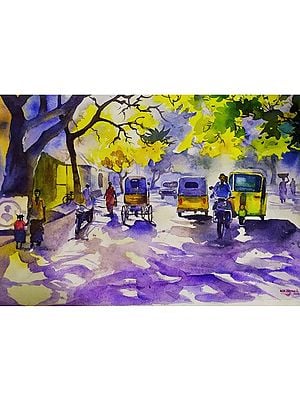 Daily Rural City Life Landscape | Purple Tint | Watercolour On Paper