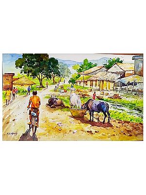 Village Daily Morning Life Landscape | Watercolour on Paper