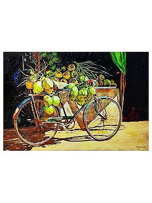Fresh Coconuts On Bicycle | Oil On Canvas