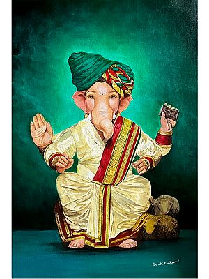 Turbaned Lord Ganesha in Traditional Wear | Painting by Shruti Kulkarni