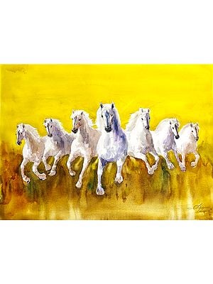 Seven Horse In Yellow Background | Aesthetic Art | Achintya Hazra