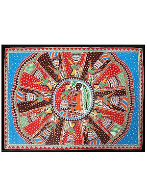 Radha Krishna In Vibrant Colours | Madhubani Painting