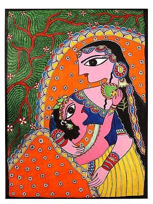 Mother Yashoda Carrying Bala Krishna | Madhubani Painting