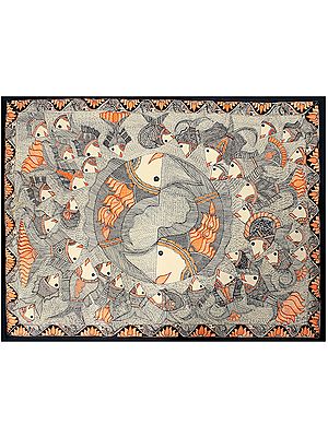 Fishes Horde In Sea | Madhubani Painting