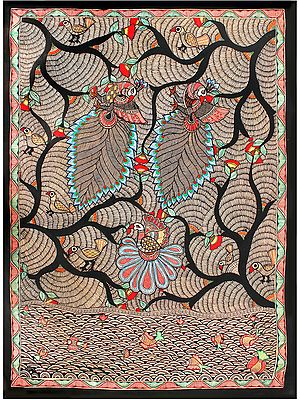 Colourful Fishes and Peacock | Madhubani Painting