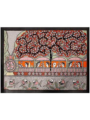 Krishna Playing Flute For Gopi | Madhubani Painting