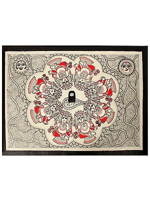 Lord Ganesha Around Shiva Linga | Madhubani Painting