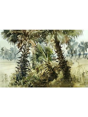 Palm Tree, Oasis | Aesthetic Art | Watercolor Painting by Achintya Hazra