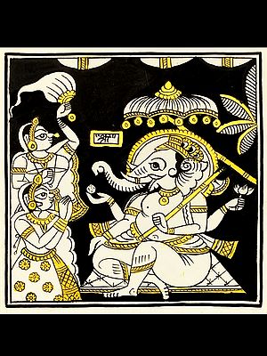 Women Worshipping Shri Ganesha | Phad Painting by Kalyan Joshi