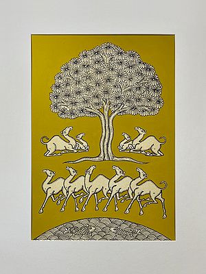 Camels Horde Near Tree Of Life | Phad Painting by Kalyan Joshi
