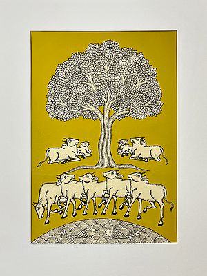 Cows Under Tree of Life | Phad Painting by Kalyan Joshi