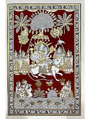 Lord Ganesha Royal Mushak Ride | Phad Painting by Kalyan Joshi