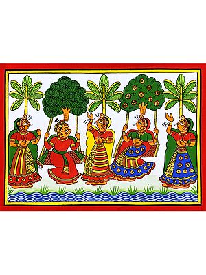 King and Queen On Swing | Colourful Traditional Art | Phad Painting