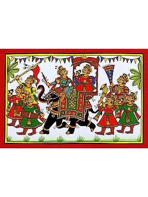 Royal King Ride On Elephant | Colourful Traditional Art | Phad Painting