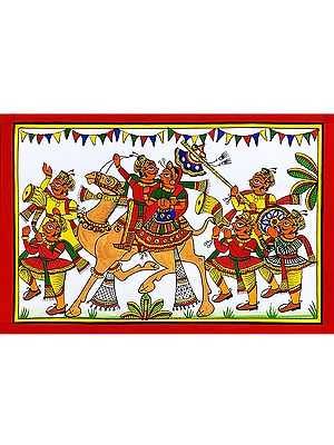 King and Queen on Camel Ride Together | Colourful Traditional Art | Painting by Kalyan Joshi