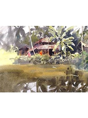 Kerala Village | Watercolor Painting by Madhusudan Das