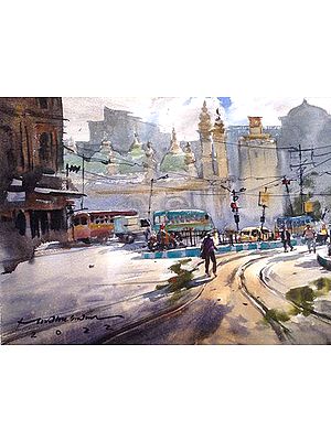 A City Landscape | Watercolor Painting by Madhusudan Das