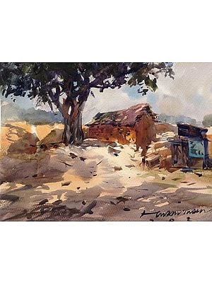 Village Landscape | Watercolor Painting by Madhusudan Das