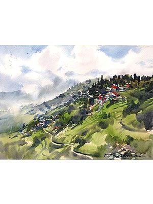 Hill Town | Watercolor Painting by Madhusudan Das