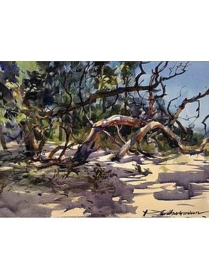 Fallen Trees | Watercolor Painting by Madhusudan Das