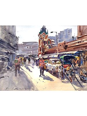 Rush In Indian City | Loose Watercolour Painting | By Madhusudan Das
